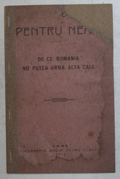 PENTRU NEAM , DE CE ROMANIA NU PUTEA URMA ALTA CALE , 1918