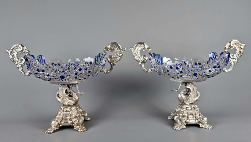 Pereche de fructiere din argint si cristal, Franta, Napoleon III