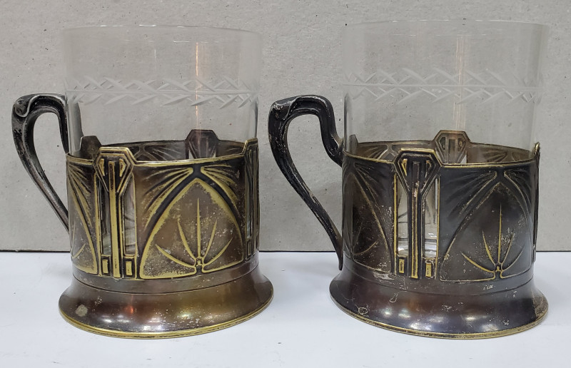 Pereche de suporturi si pahare pentru ceai, Art Nouveau, CCA 1910