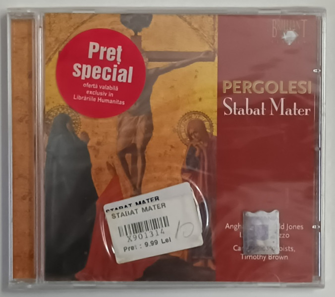 PERGOLESI , STABAT MATER , ANGHARD GRUFFYDD JONES , SOPRANO , LAWRENCE ZAZZO , TENOR , CD AUDIO SIGILAT , ANII '90