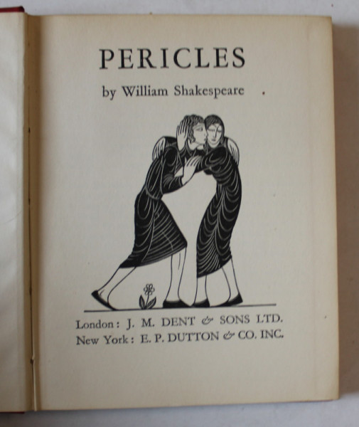 PERICLES by WILLIAM SHAKESPEARE , with engravings by ERIC GILL , edited by M.R. RILEY , 1935