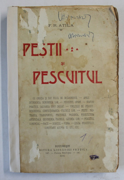 PESTII SI PESCUITUL de F. R. ATILA , 1916