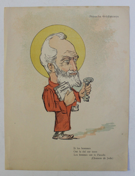 PETRACHE GRADISTEANU , CARICATURA , LITOGRAFIE de pictorul NICOLAE PETRESCU - GAINA 1871 - 1931 , 1898