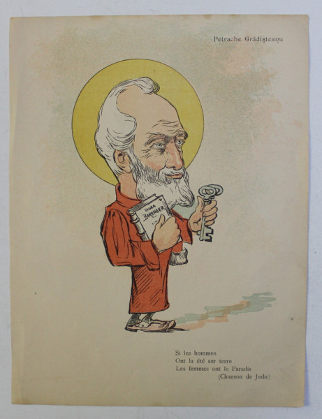 PETRACHE GRADISTEANU , CARICATURA , LITOGRAFIE de pictorul NICOLAE PETRESCU - GAINA 1871 - 1931 , 1898