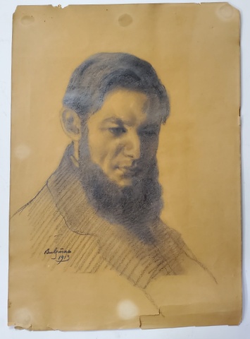 PETRE BULGARAS , PICTOR ( 1884 - 1939 ) , PORTRET DE BARBAT , DESEN , 1913