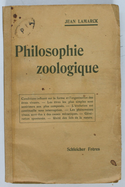 PHILOSOPHIE ZOOLOGIQUE par JEAN LAMARCK , 1907 , COTOR INTARIT
