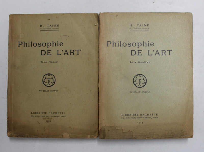 PHILOSOPHIE DE L 'ART par H. TAINE , VOLUMELE I - II , 1924