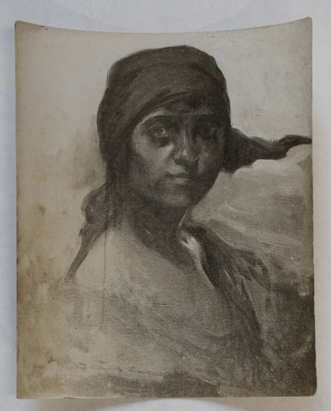 PICTOR DUMITRU BRAESCU ( 1886 -1947  ) , TANARA CU BASMA , FOTOGRAFIE , INTERBELICA