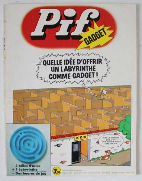 PIF GADGET  , REVISTA DE BENZI DESENATE , TEXT IN LIMBA FRANCEZA , AOUT , 1974 , LIPSA GADGET *