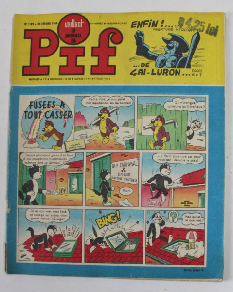 PIF , VAILLANT , NO. 1189 , 25 FEVRIER  , 1968, COTOR  CU MICI DEFECTE