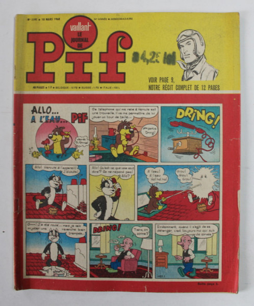 PIF , VAILLANT , NO. 1191 , 10  MARS , 1968, COPERTA SPATE CU PETE