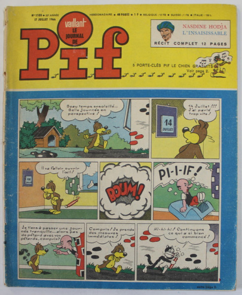 PIF , VAILLANT , REVISTA CU BENZI DESENATE , TEXT IN LB. FRANCEZA , No. 1105 , 1966