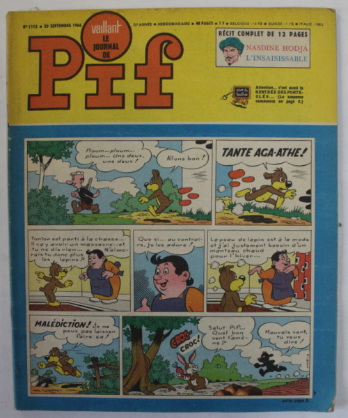 PIF , VAILLANT , REVISTA CU BENZI DESENATE , TEXT IN LB. FRANCEZA , No. 1115 , 1966