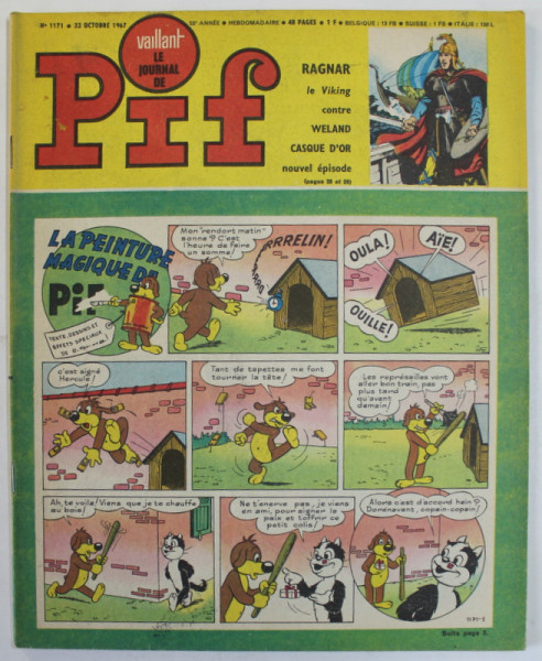 PIF , VAILLANT , REVISTA CU BENZI DESENATE , TEXT IN LB. FRANCEZA , No. 1171 , 1967