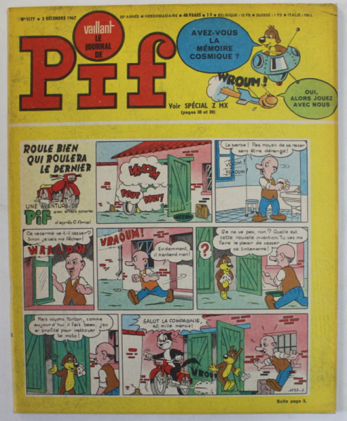 PIF , VAILLANT , REVISTA CU BENZI DESENATE , TEXT IN LB. FRANCEZA , No. 1177 , 1967