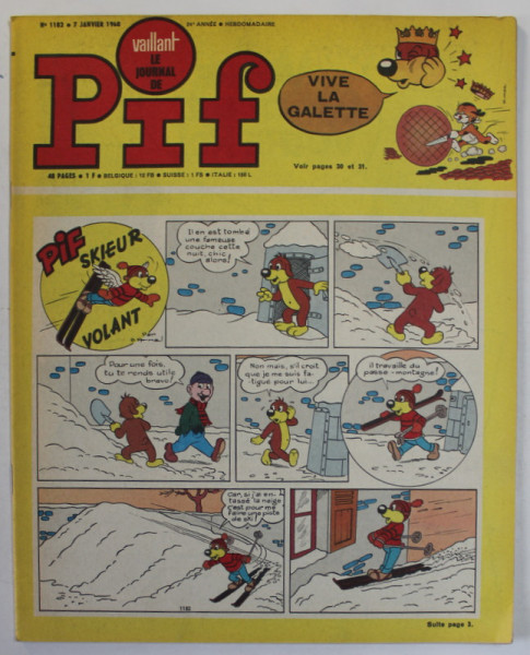 PIF , VAILLANT , REVISTA CU BENZI DESENATE , TEXT IN LB. FRANCEZA , No. 1182 , 1968