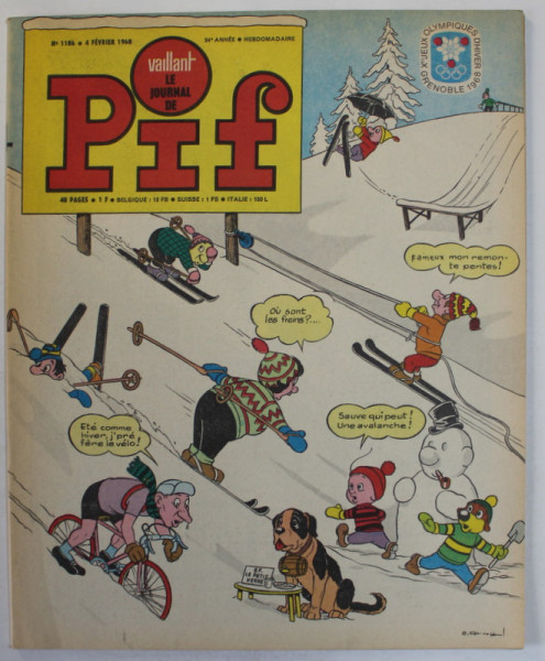 PIF , VAILLANT , REVISTA CU BENZI DESENATE , TEXT IN LB. FRANCEZA , No. 1186 , 1968