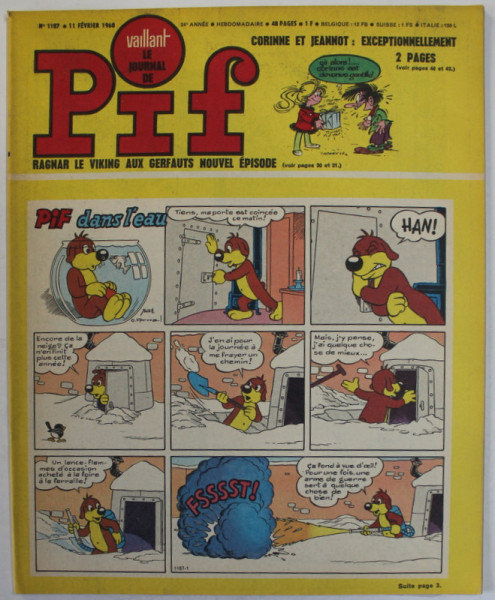 PIF , VAILLANT , REVISTA CU BENZI DESENATE , TEXT IN LB. FRANCEZA , No. 1187 , 1968