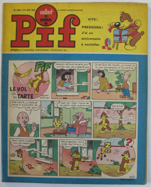 PIF , VAILLANT , REVISTA CU BENZI DESENATE , TEXT IN LB. FRANCEZA , No. 1203, 1968