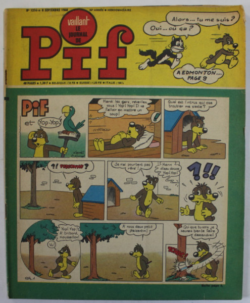 PIF , VAILLANT , REVISTA CU BENZI DESENATE , TEXT IN LB. FRANCEZA , No. 1214 , 1968
