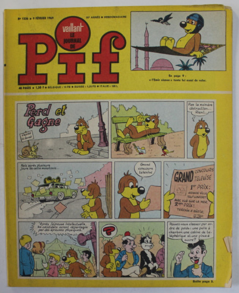 PIF , VAILLANT , REVISTA CU BENZI DESENATE , TEXT IN LB. FRANCEZA , No. 1236 , 1969