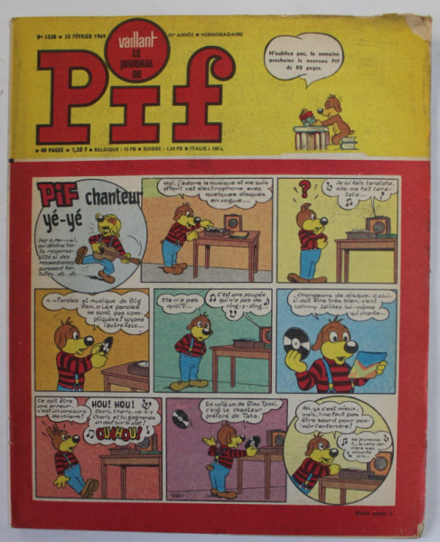PIF , VAILLANT , REVISTA CU BENZI DESENATE , TEXT IN LB. FRANCEZA , No. 1238 , 1969