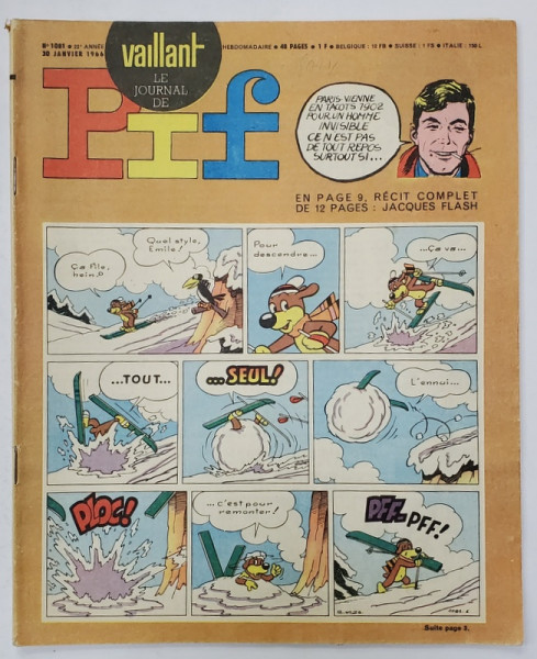 PIF , VAILLANT , REVISTA CU BENZI DESENATE , TEXT IN LIMBA FRANCEZA , No. 1081 , 1966