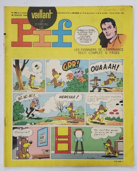 PIF , VAILLANT , REVISTA CU BENZI DESENATE , TEXT IN LIMBA FRANCEZA , No. 1084 , 1966