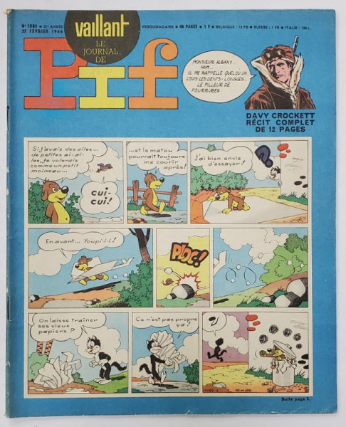 PIF , VAILLANT , REVISTA CU BENZI DESENATE , TEXT IN LIMBA FRANCEZA , No. 1085 , 1966