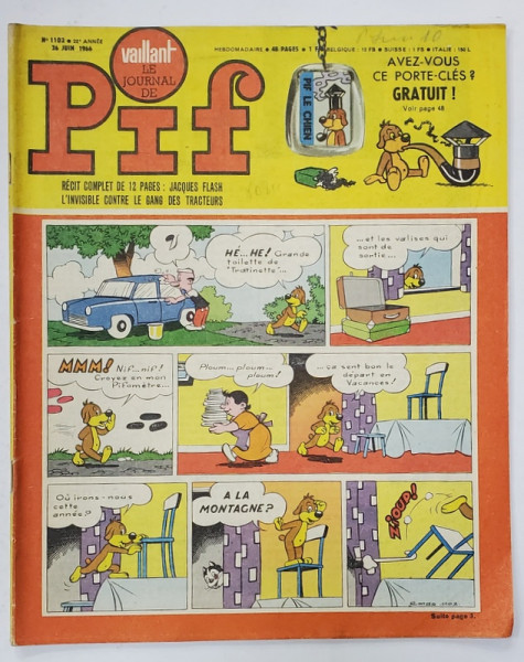 PIF , VAILLANT , REVISTA CU BENZI DESENATE , TEXT IN LIMBA FRANCEZA , No. 1102 , 1966