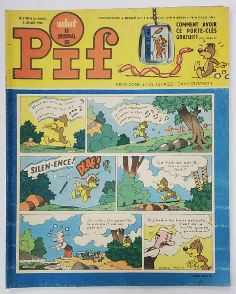 PIF , VAILLANT , REVISTA CU BENZI DESENATE , TEXT IN LIMBA FRANCEZA , No. 1103 , 1966