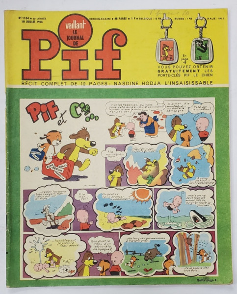 PIF , VAILLANT , REVISTA CU BENZI DESENATE , TEXT IN LIMBA FRANCEZA , No. 1104 , 1966