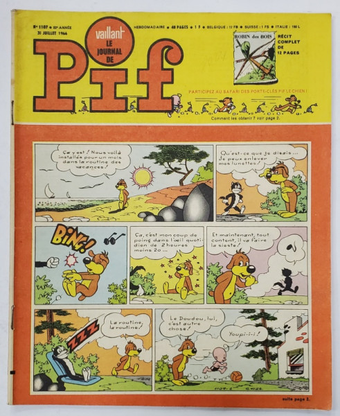 PIF , VAILLANT , REVISTA CU BENZI DESENATE , TEXT IN LIMBA FRANCEZA , No. 1107 , 1966