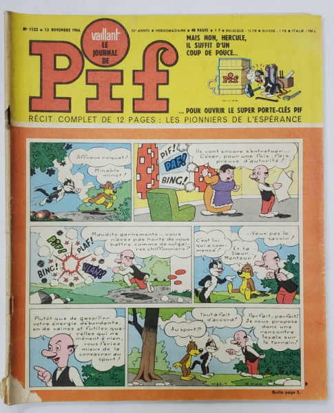 PIF , VAILLANT , REVISTA CU BENZI DESENATE , TEXT IN LIMBA FRANCEZA , No. 1122 , 1966