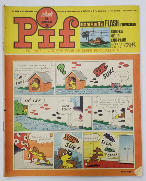 PIF , VAILLANT , REVISTA CU BENZI DESENATE , TEXT IN LIMBA FRANCEZA , No. 1124 , 1966