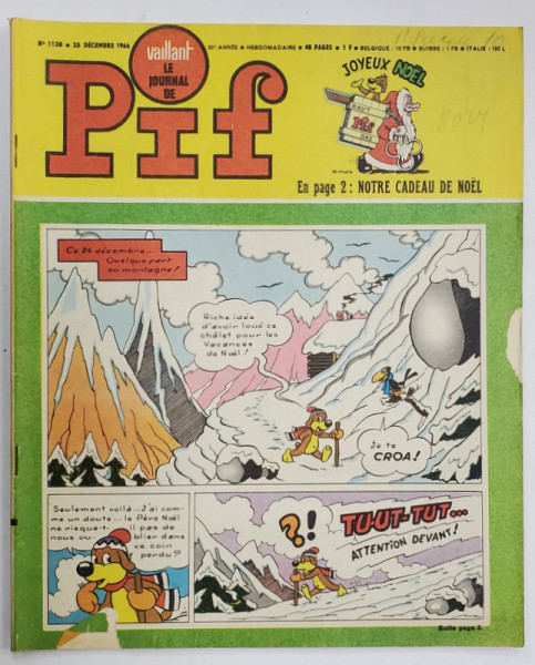 PIF , VAILLANT , REVISTA CU BENZI DESENATE , TEXT IN LIMBA FRANCEZA , No. 1128 , 1966