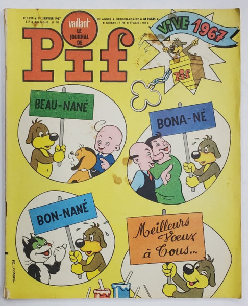 PIF , VAILLANT , REVISTA CU BENZI DESENATE , TEXT IN LIMBA FRANCEZA , No. 1129 , 1967