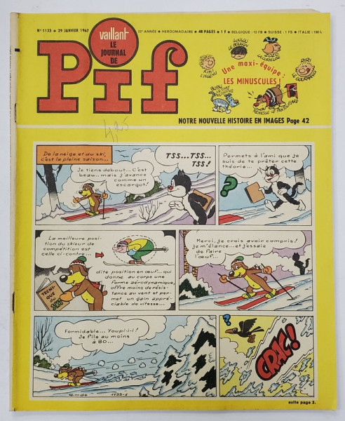 PIF , VAILLANT , REVISTA CU BENZI DESENATE , TEXT IN LIMBA FRANCEZA , No. 1133 , 1967
