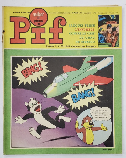 PIF , VAILLANT , REVISTA CU BENZI DESENATE , TEXT IN LIMBA FRANCEZA , No. 1160 , 1967