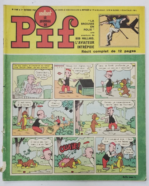 PIF , VAILLANT , REVISTA CU BENZI DESENATE , TEXT IN LIMBA FRANCEZA , No. 1168 , 1967