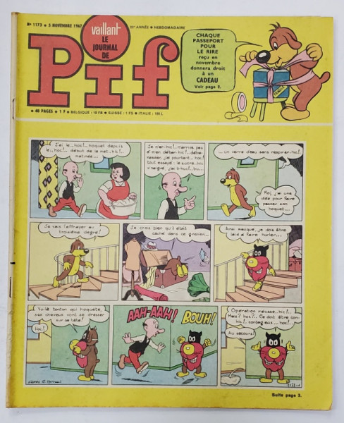 PIF , VAILLANT , REVISTA CU BENZI DESENATE , TEXT IN LIMBA FRANCEZA , No. 1173 , 1967