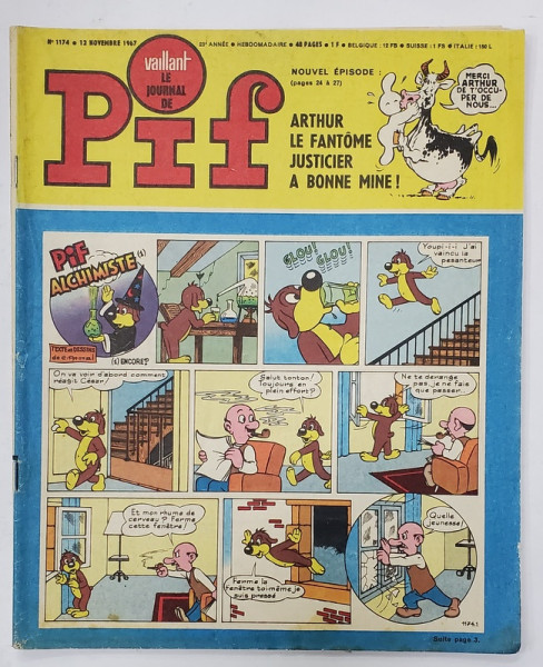 PIF , VAILLANT , REVISTA CU BENZI DESENATE , TEXT IN LIMBA FRANCEZA , No. 1174 , 1967