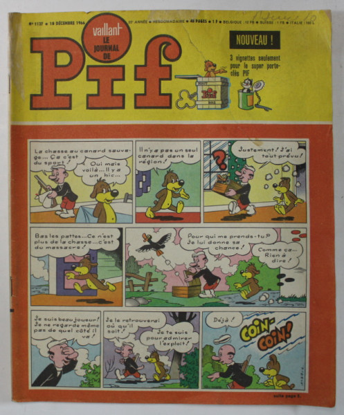 PIF , VAILLANT , REVISTA CU BENZI DESENATE , TEXT IN LIMBA FRANCEZA , NR. 1127 , 1966