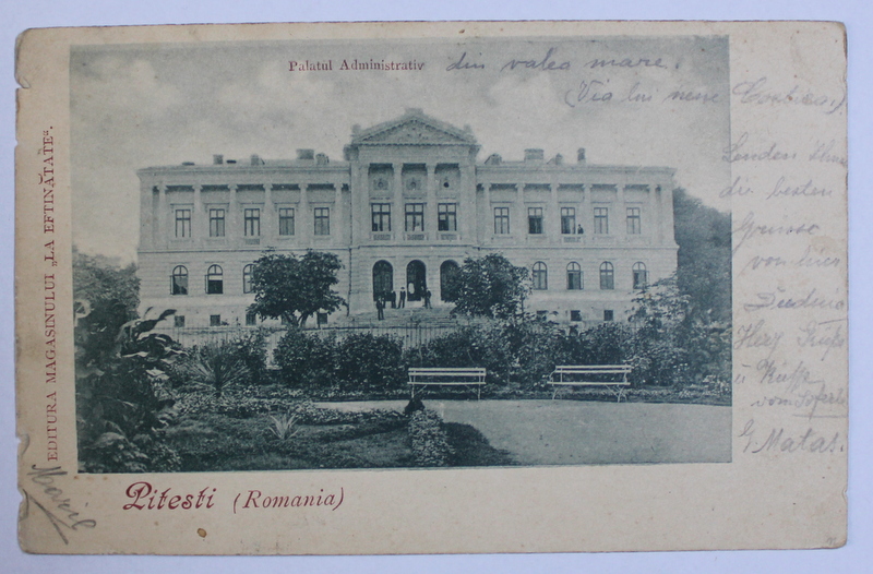 PITESTI , ROMANIA , PALATUL ADMINISTRATIV , CARTE POSTALA ILUSTRATA , MONOCROMA , CIRCULATA , CLASICA , DATATA 1904