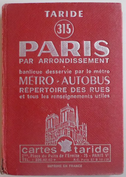 PLANS TARIDE , PARIS PAR ARRONDISSEMENT , METRO-AUTOBUS