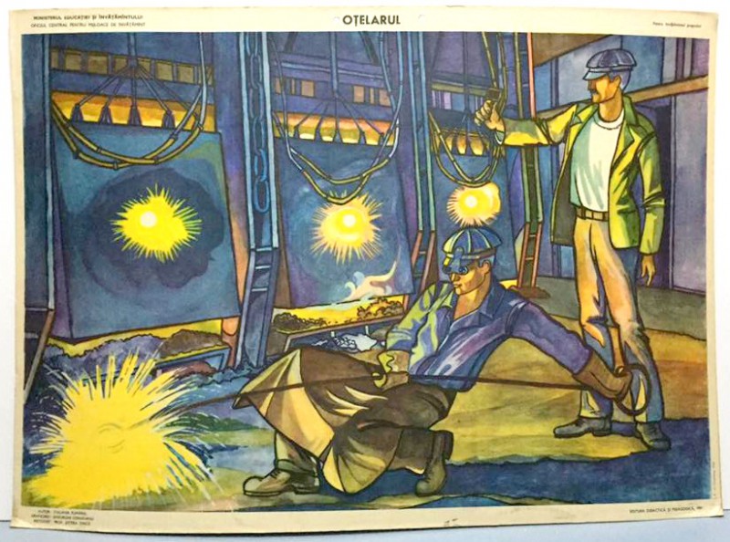 PLANSA PENTRU INVATAMANTUL PRESCOLAR " OTELARUL " de STELIANA FUMAREL , GRAFICA : GHEORGHE CERNAIANU , 1981