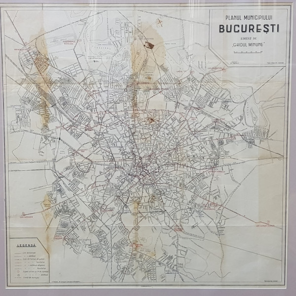 PLANUL MUNICIPIULUI BUCURESTI EDITAT DE  ' GHIDUL MINUNE ' , DESENAT  DE CARTOGRAF SPECIALIST N. PROCOPIE , APROX. 1930