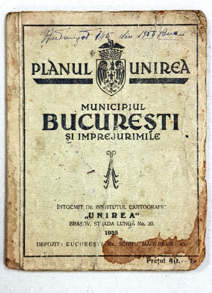 Planul Unirea, Municipiul Bucuresti si Imprejurimile - 1935