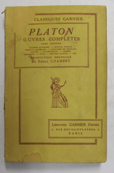 PLATON - OEUVRES COMPLETES , TOME PREMIER  , 1938 , MICI LIPSURI IN BLOCUL DE FILE