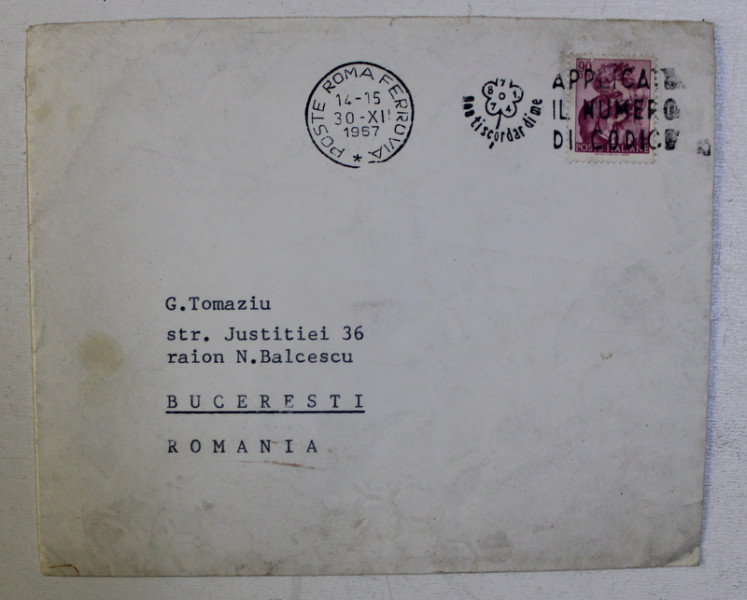 PLIC SI SCRISOARE TRIMISE PICTORULUI GEORGE TOMAZIU , 1967